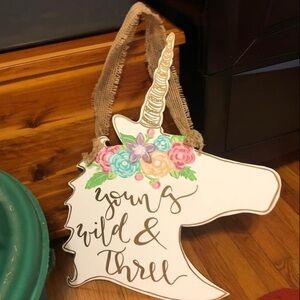 “Young, Wild, and Three” Unicorn 🦄 Door Hanger